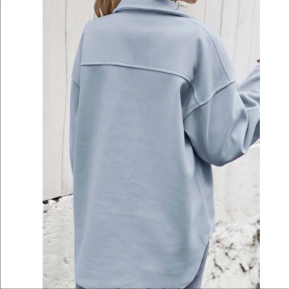 Boyfriend Jacket blue button up jacket over shirt front pockets - Picture 2 of 13